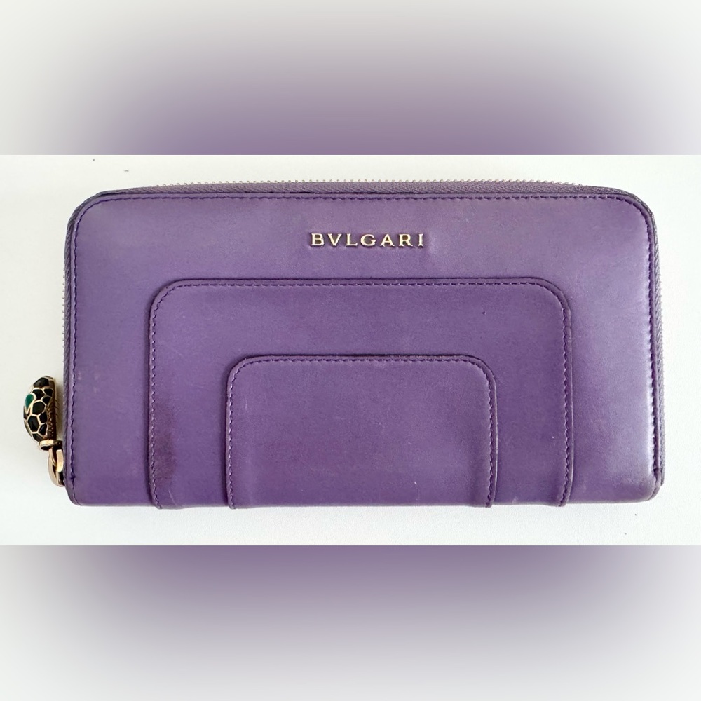 Bulgari Luxurious Purple Zip Around Wallet